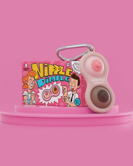 NIPPLE DIMPLE, pink frame, diverse buttons – SERIOUS ABOUT
