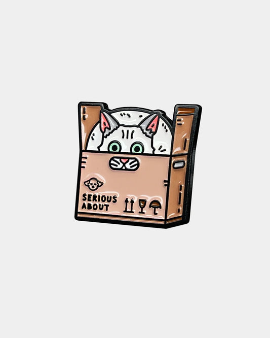CAT IN A BOX, ENAMEL PIN