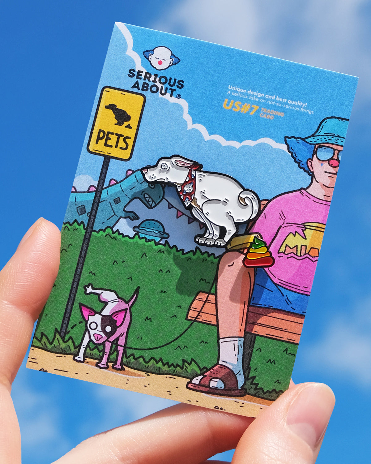 WHITE DOG RAINBOW POOP, ENAMEL PIN