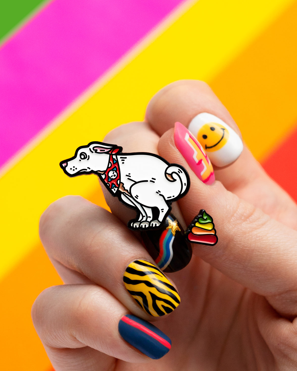 WHITE DOG RAINBOW POOP, enamel pin