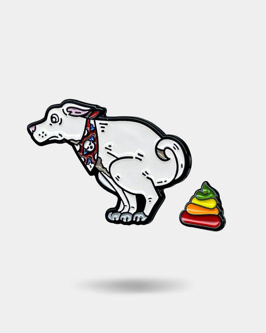 WHITE DOG RAINBOW POOP, enamel pin