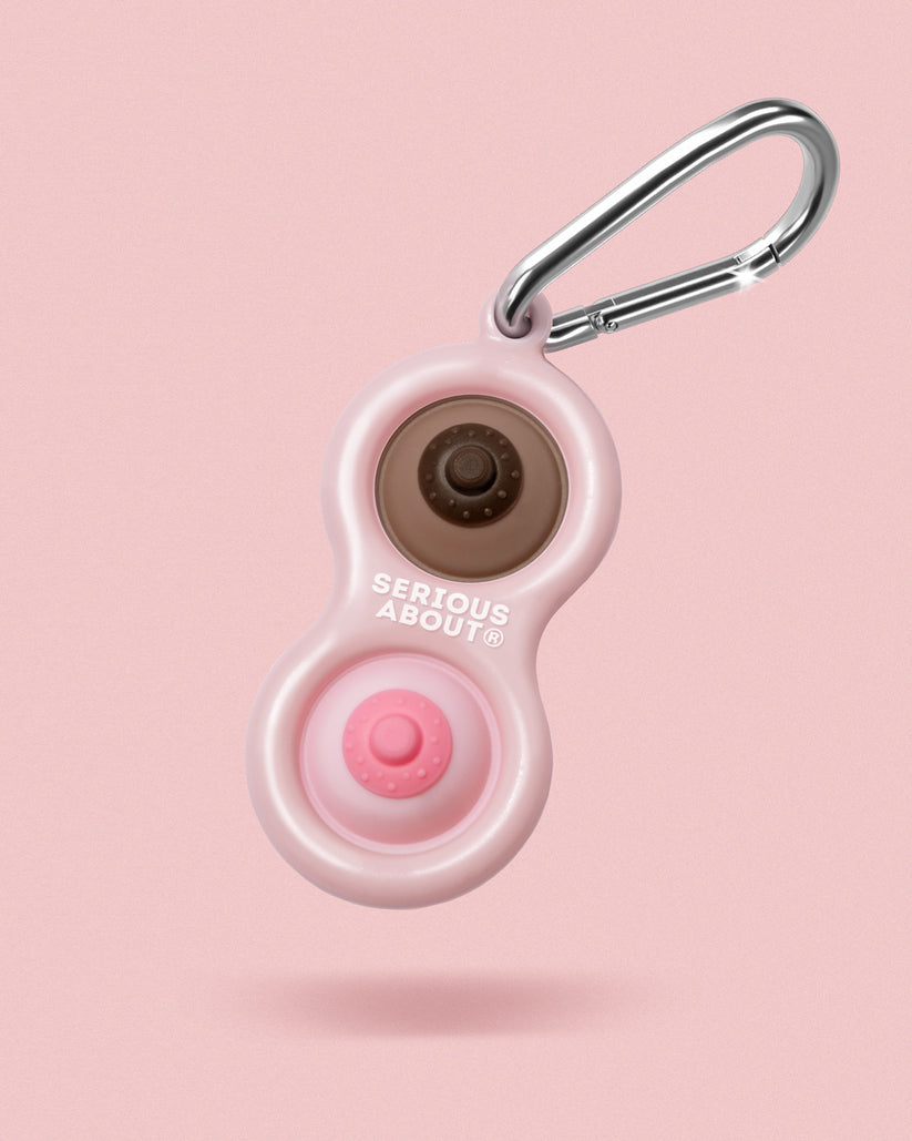 NIPPLE DIMPLE, PINK FRAME, DIVERSE BUTTONS – SERIOUS ABOUT